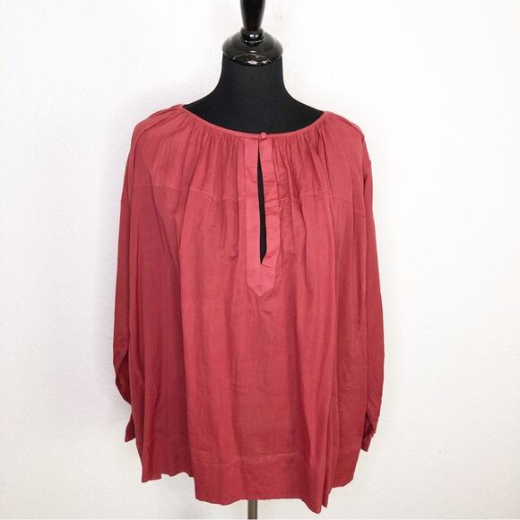 Mare di latte red pleated peasant top size 3 or Large - Picture 1 of 16